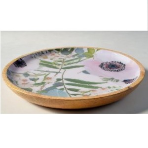 Custom Made Decorative Serving Plate Elegant Design Wooden Fruit Bowl <b>Sticker</b> Natural Mango Wood Round Plate - Product Image 3