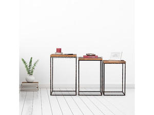 Ensemble de 3 tables d'appoint gigognes industrielles en bois de manguier et métal, design rustique, rangement et organisation, capacité de plus de 5 pieds - Product Image 5