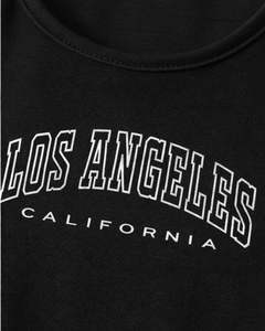 Ensemble décontracté deux pièces pour femme : débardeur court graphique et short à cordon de serrage, imprimé Los Angeles noir, vente en gros personnalisée - Product Image 5