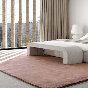 Tapis uni tissé à la main, couleur rose unie, tapis texturé, épaisseur 14 mm, revêtement de sol moderne de luxe pour salon, chambre à coucher - Product Image 1