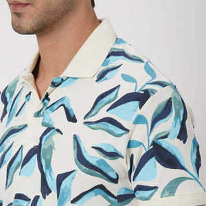 Polo para Hombre con Estampado Botánico Abstracto, Estilo Tropical, Color Verde Azulado y Azul Marino, Ropa Informal Elegante para Vacaciones de Verano 2026, HD - Product Image 4