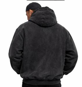 Sudadera con Capucha Negra Extra Grande para Hombre, Estilo Lavado Ácido, Tejido Grueso, Streetwear, 100% Algodón, Invierno, Impresión Digital, OEM, ODM - Product Image 2