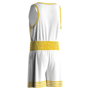 Nouvel arrivage : Ensemble de boxe (débardeur et short) – Uniforme de boxe blanc avec bordure jaune – 100 % polyester – Unisexe – Uniforme de kick-boxing - Product Image 4