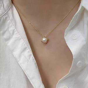 Collier de perles d'eau douce rondes authentiques de Zhuji, 8-9 mm, pendentif en argent pur, forme presque parfaite, accessoire de mode pour les trajets quotidiens - Product Image 1