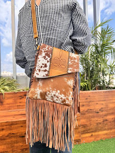 Nouveaux cheveux occidentaux sur botte en cuir véritable point frange sac à bandoulière pour les femmes dissimulé transporter point à la main en cuir de vachette sac à main - Product Image 2