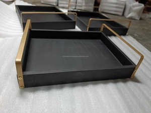 ถาดเสิร์ฟไม้หรูหราพร้อมที่จับโลหะถาดตกแต่งธรรมชาติสำหรับห้องครัวห้องรับประทานอาหารอุปกรณ์จัดระเบียบบนโต๊ะอาหาร - Product Image 4