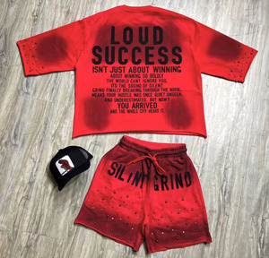 Men's <b>Red</b> Crew Neck T-Shirt With Bold Letter Print Casual Summer Style 100% Cotton Knitted Fabric <b>Silk</b> Screen Printing - Product Image 2