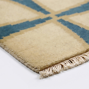 Alfombra de Lana Ecológica Azul Turquesa y Marfil con Diseño Geométrico de Rejilla y Motivo de Diamante y Estrella para Sala de Estar, Dormitorio e Interiores de Hotel - Product Image 6