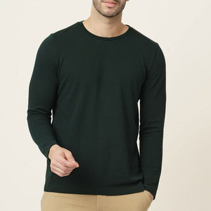 T-shirt à manches longues en tricot pour homme, col rond, couleur unie, coupe décontractée, vert foncé - Product Image 1