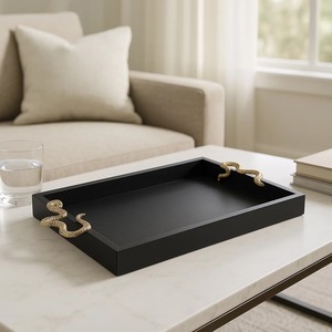 Bandeja Decorativa Rectangular de Madera con Detalles en Dorado, Diseño Minimalista para Mesa de Centro, Decoración del Hogar - Product Image 2