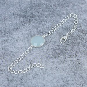 Conector de piedra preciosa de calcedonia acuática de forma redonda, pulsera chapada en plata de ley 925 para fiesta - Product Image 1