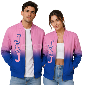Chaqueta Bomber de Invierno Unisex Personalizada en Degradado Rosa y Azul, Resistente al Viento, con Apliques J&J y Cierre de Cremallera - Product Image 1