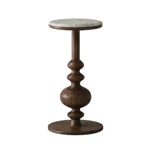 European Style Round Side Table with Marble Top and Wooden Legs for Living Room Home Office Furniture - Product Image 2