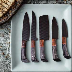Handmade Stainless Steel <b>Knife</b> <b>Set</b> -5 Pcs Kitchen <b>Knife</b> <b>Set</b> With Leather Roll Bag With Wood Handle 100% High Quality - Product Image 5