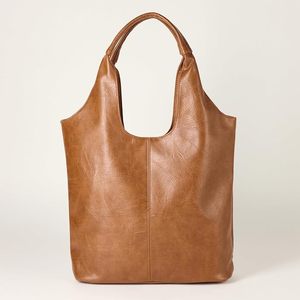 Bolso Tote de Cuero Genuino para Mujer de la Mejor Calidad, Diseño Minimalista con Asa Superior Abierta, Gran Capacidad, Uso Diario Informal, Color Marrón, en Venta - Product Image 1