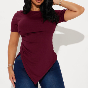 2026 Summer New Women's Fashion Slim Fit Casual Breathable <b>Asymmetric</b> <b>Hem</b> Short Sleeves T-Shirts Women - Product Image 5