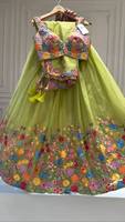 Gaun pengantin tradisional India Divyam Creation Weddings, Lehenga Choli berbahan spandex bersulam, panjang hingga lantai, dapat dibalik, untuk wanita.