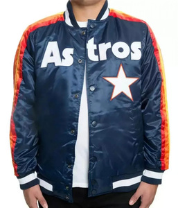 Chaqueta Varsity Personalizada Azul Marino para Hombre, Estilo Vintage con Parches de Estrellas, Chaqueta Bomber Retro con Franjas de Arcoíris en las Mangas, Uniforme de Béisbol, Ropa Deportiva - Product Image 2