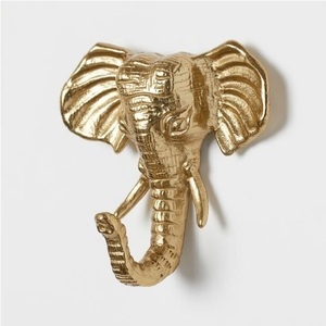 Crochet mural tête d'éléphant doré, porte-manteau décoratif fantaisie pour portes ou murs, en métal façonné en forme d'animal - Product Image 1