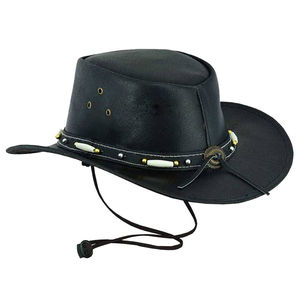 Sombreros Vaqueros de Cuero Negro Premium con Banda de Conchos Metálicos, Sombreros Occidentales de Ala Ancha Personalizados Unisex a la Moda - Product Image 3