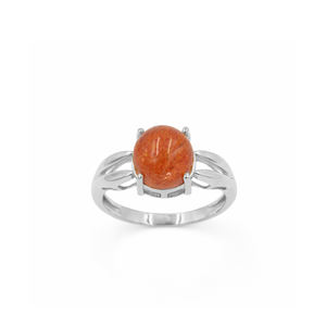 1 Micron Gold Plated and Rhodium Plated Classic Sunstone Round Cabochon V Shape Band Designer <b>Statement</b> <b>Ring</b> for Wedding Party - Product Image 5