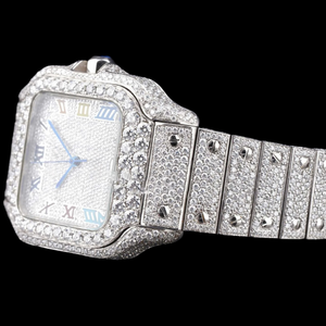 Montre à quartz tendance la plus vendue, incrustée de diamants Moissanite, cadran carré avec chiffres romains, personnalisée et éblouissante - Product Image 6