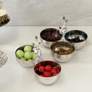 Luxury Hammered Silver <b>3</b> Section Serving Bowl With Floral Branch Handle Elegant Metal Triple Nut Tray For Home Decor - Product Image 3