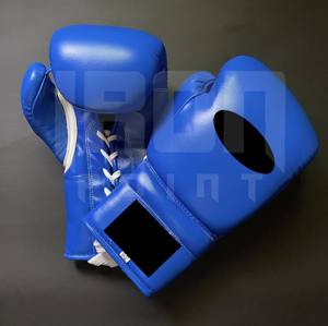 Guantes de Boxeo Azules Personalizables de Primera Calidad, con Agarre Ergonómico, Cuero Vacuno Genuino, Acolchado Grueso de 4 Capas, con Cordones Antideslizantes - Product Image 2