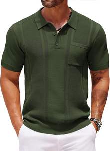 Chemises polo en tricot pour hommes, manches courtes, polo texturé, coupe ajustée, t-shirt à col d'été avec poche - Product Image 6