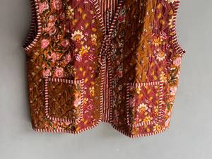 Floral <b>Quilted</b> Cotton Bomber <b>Jacket</b> Reversible Striped <b>Pattern</b> Short Sleeve Eco-Friendly Belt Closure for Women Spring GIFT for - Product Image 3