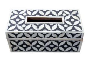 Boîte à mouchoirs en incrustation d'os fabriquée à la main porte-mouchoirs décoratifs avec des motifs floraux complexes boîte élégante pour salle de bain - Product Image 2