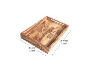Grand plateau de service en bois d'olivier avec poignées ergonomiques |   Plateau de service décoratif |   Plateau de table basse |   Cadeau de Noël - Product Image 2