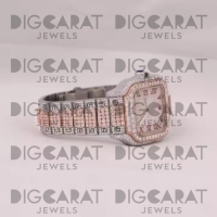 Montre de luxe à cadran rond de 41 mm en moissanite, mouvement à quartz, chiffres romains, cadran analogique, résistante à l'eau, style Iced Out