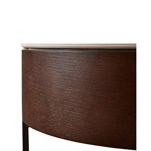 Table basse moderne ronde en bois véritable blanc avec tiroirs, pieds en métal dorés, design circulaire - Product Image 4