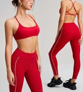 Women's <b>Red</b> Criss-Cross Back Sporty <b>Tank</b> <b>Top</b> with Solid Color Knitted Fit for Yoga and Fitness - Product Image 1