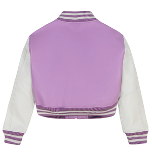 Purple <b>White</b> Contrast Lettermen Jacket PU Leather Full Sleeve Short Length Zipper Closure Women's Trendy Jackets - Product Image 2