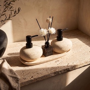 <b>Ceramic</b> Bathroom Set 3-Piece Oval Soap Dispenser <b>Diffuser</b> Tray Minimalist Easy To Clean - Product Image 2