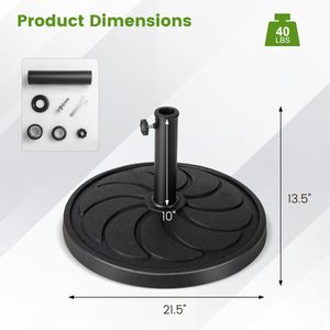 Base per Ombrellone a Braccio Rotonda da 40 Libbre, 21,5 Pollici, Riempibile con Sabbia, in Acciaio Inossidabile e Alluminio per Patio - Product Image 4