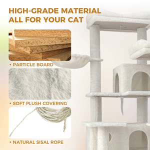 Grand grattoir à chat en sisal blanc, arbre à chat multi-niveaux, mobilier moderne pour animaux de compagnie d'intérieur avec niche amovible - Product Image 5