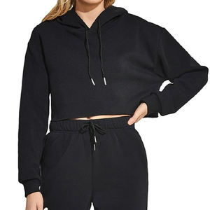 Sudadera con Capucha Personalizada para Mujer, Mezcla de Algodón, 360GSM, Bordada, Cuello Redondo, Informal, Corta, para Invierno, Fabricante OEM - Product Image 5