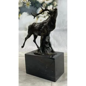 Figura de Ciervo de Bronce, Escultura de Animal, Arte Coleccionable, Estatua de Metal Fundido, Base Negra, Zahid Exports para Decoración del Hogar y Negocios - Product Image 1