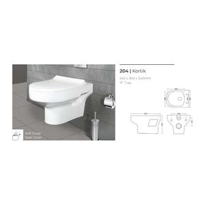 Inodoro suspendido de cerámica blanca de alta resistencia, diseño moderno tipo Kortik, 545x360x340mm, sanitario para baño comercial. - Product Image 3