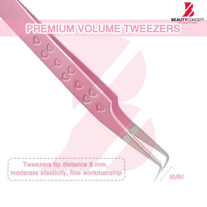 Pinzas de Precisión en Forma de L con Agarre de Corazón en Relieve, Antideslizantes, de Acero Inoxidable Rosa, para Extensiones de Pestañas de Volumen y Aislamiento - Product Image 3