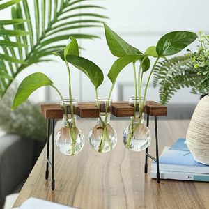 Estación de Propagación de Madera Hecha a Mano con 3 Floreros de Vidrio, Soporte para Plantas Hidropónicas, Florero de Escritorio, Decoración Rústica para Hogar y Oficina - Product Image 4