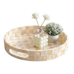 Bandeja de Servir de Lujo con Incrustaciones de Madreperla Hecha a Mano, Bandeja Decorativa para el Hogar, Hotel, Restaurante, para Servir y como Regalo - Product Image 1