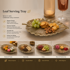 Luxury <b>Gold</b> Leaf <b>Serving</b> <b>Tray</b> Set Of 2 Metal Decorative Platter Dry Fruit Dish Home Hotel Wedding Party Table Decoration - Product Image 4