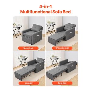 Divano Letto Convertibile Pieghevole con Tasca Laterale, Cuscino e Tavolino da Bracciolo, Schienale Regolabile in 5 Angolazioni, Misura Singola - Product Image 3