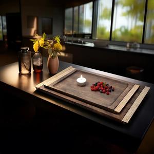 Plateau de rangement de luxe en bois massif avec élégantes poignées en métal, finition lisse, bord surélevé, parfait pour la décoration de table à manger ou de table basse - Product Image 2