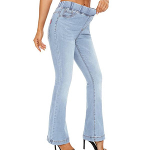 Pantalon évasé en denim sur mesure pour femme, taille haute, 100 % coton, respirant, écologique, avec logo personnalisé, marque privée, haute qualité - Product Image 1