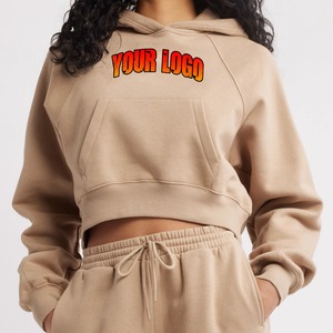 เสื้อฮู้ดครอปหนาน้ำหนัก 445GSM แบบขายส่ง ลายปักนูน 3 มิติ เสื้อสเวตเชิ้ตแฟชั่นผู้หญิง เสื้อผ้าฝ้ายผสมโพลีเอสเตอร์ เสื้อพูลโอเวอร์ลำลอง - Product Image 4